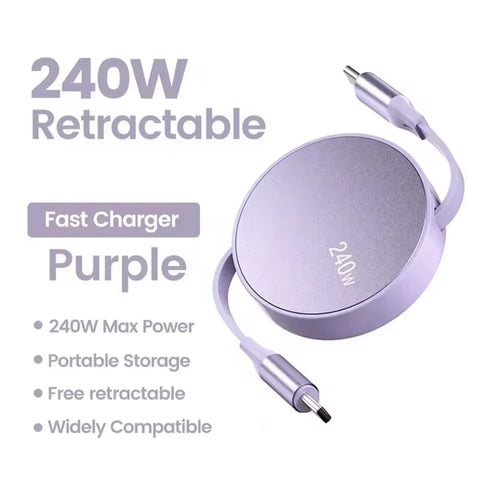 USB-C to Type-C Retractable PD 240W Fast Charging USB-C Data Cable