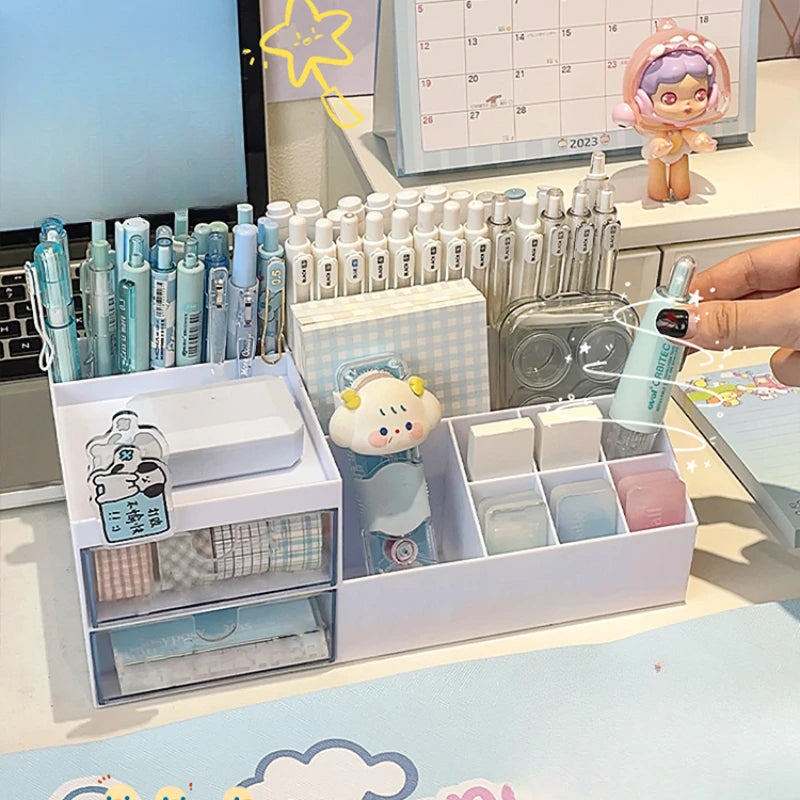 Cute Pen Holder Storage Box Organizer Girl Drawer-type Desktop Student