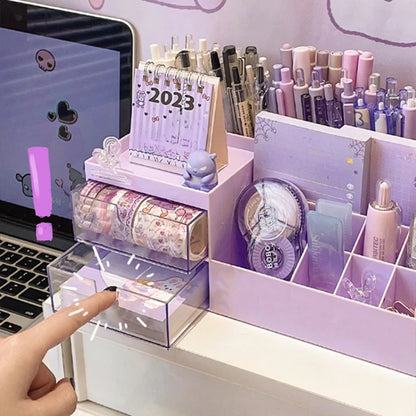 Cute Pen Holder Storage Box Organizer Girl Drawer-type Desktop Student