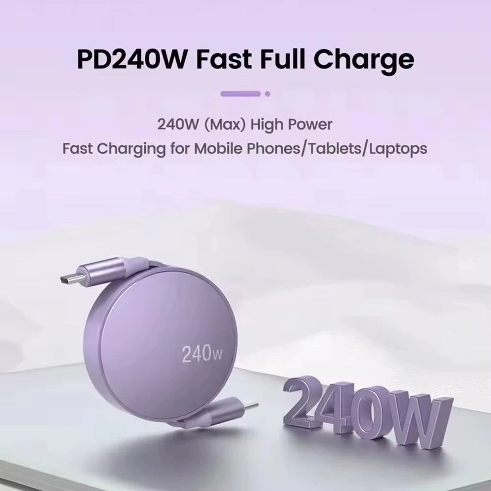 USB-C to Type-C Retractable PD 240W Fast Charging USB-C Data Cable