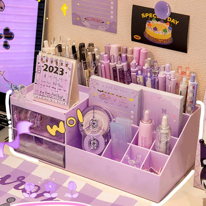Cute Pen Holder Storage Box Organizer Girl Drawer-type Desktop Student