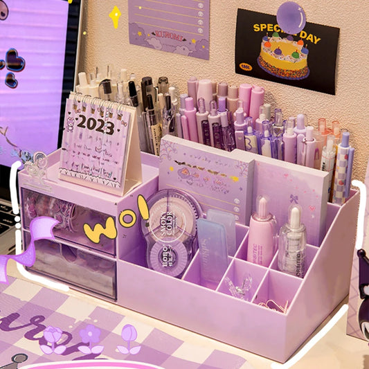 Cute Pen Holder Storage Box Organizer Girl Drawer-type Desktop Student