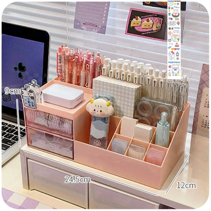 Cute Pen Holder Storage Box Organizer Girl Drawer-type Desktop Student