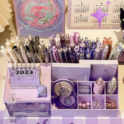Cute Pen Holder Storage Box Organizer Girl Drawer-type Desktop Student