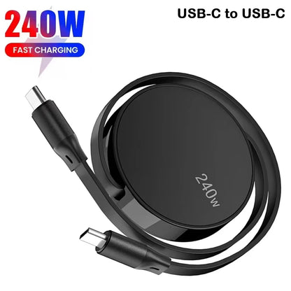 USB-C to Type-C Retractable PD 240W Fast Charging USB-C Data Cable