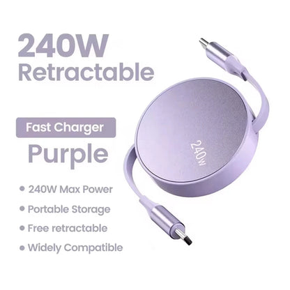 USB-C to Type-C Retractable PD 240W Fast Charging USB-C Data Cable