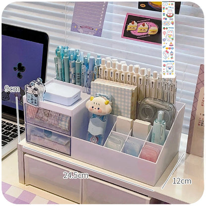 Cute Pen Holder Storage Box Organizer Girl Drawer-type Desktop Student