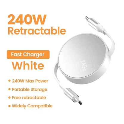 USB-C to Type-C Retractable PD 240W Fast Charging USB-C Data Cable