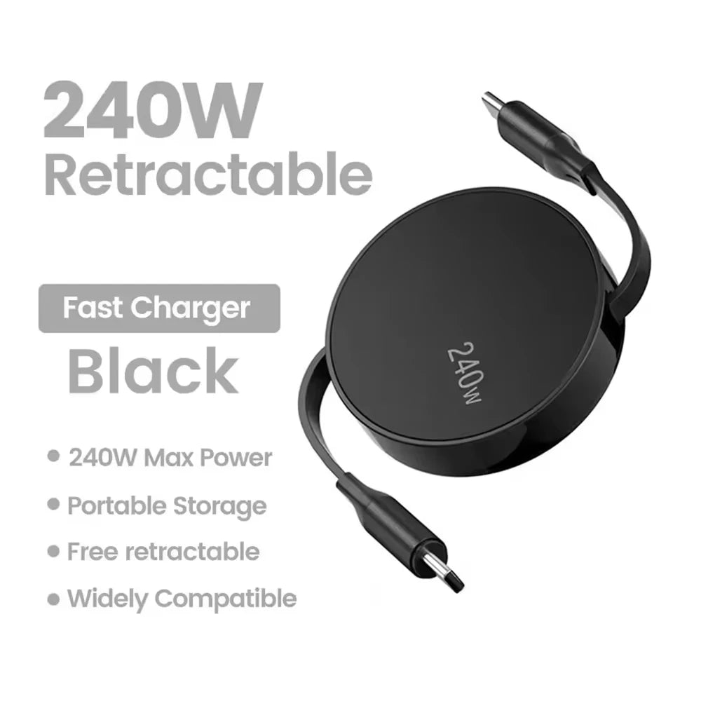 USB-C to Type-C Retractable PD 240W Fast Charging USB-C Data Cable