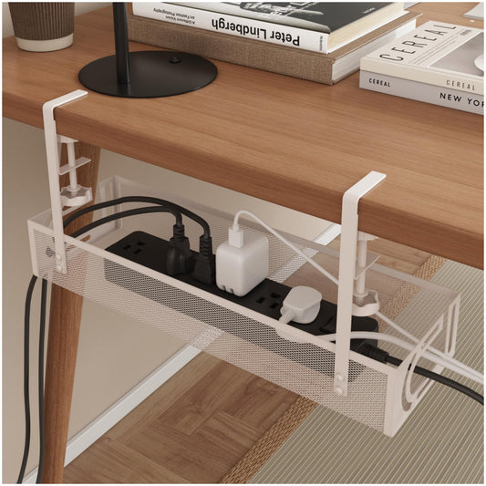 Under Desk Cable Management Tray - Cable Management Organizers Holder Cable Management Under Desk No Drill to Desk Cable Raceway Under Desk Storage for Office Kitchens Home (White)