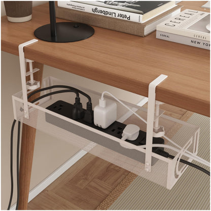 Under Desk Cable Management Tray - Cable Management Organizers Holder Cable Management Under Desk No Drill to Desk Cable Raceway Under Desk Storage for Office Kitchens Home (White)